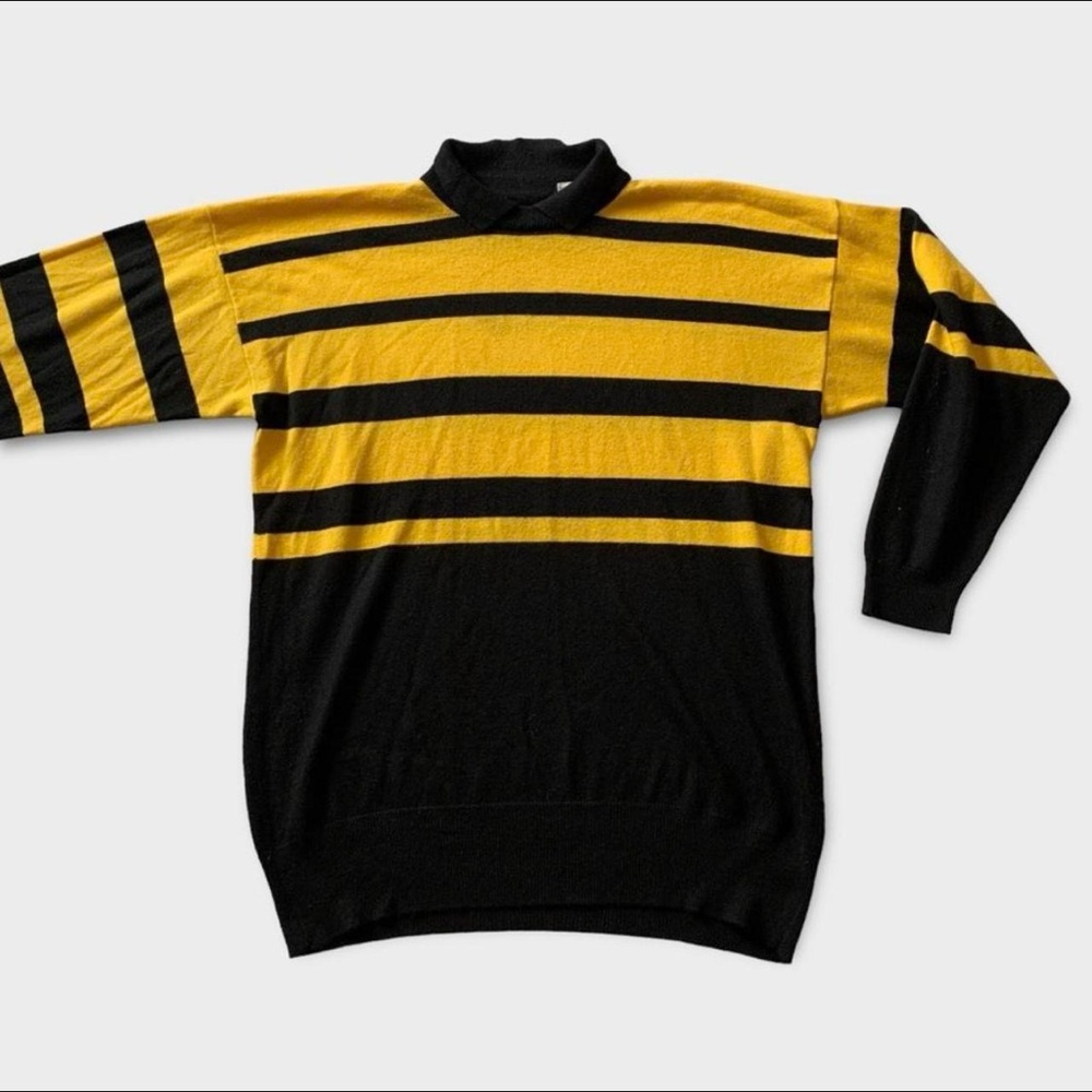Vintage 80s/1980s Striped Sweater, Black & Yellow Striped